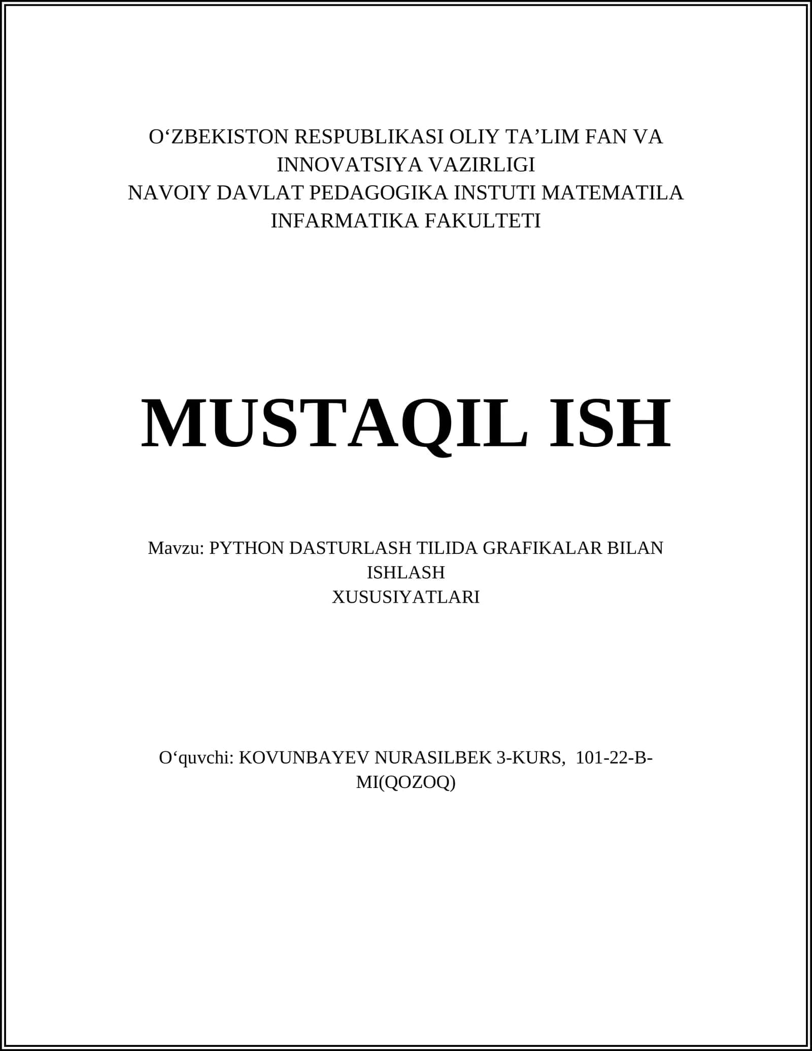 PYTHON DASTURLASH TILIDA GRAFIKALAR BILAN ISHLASH
