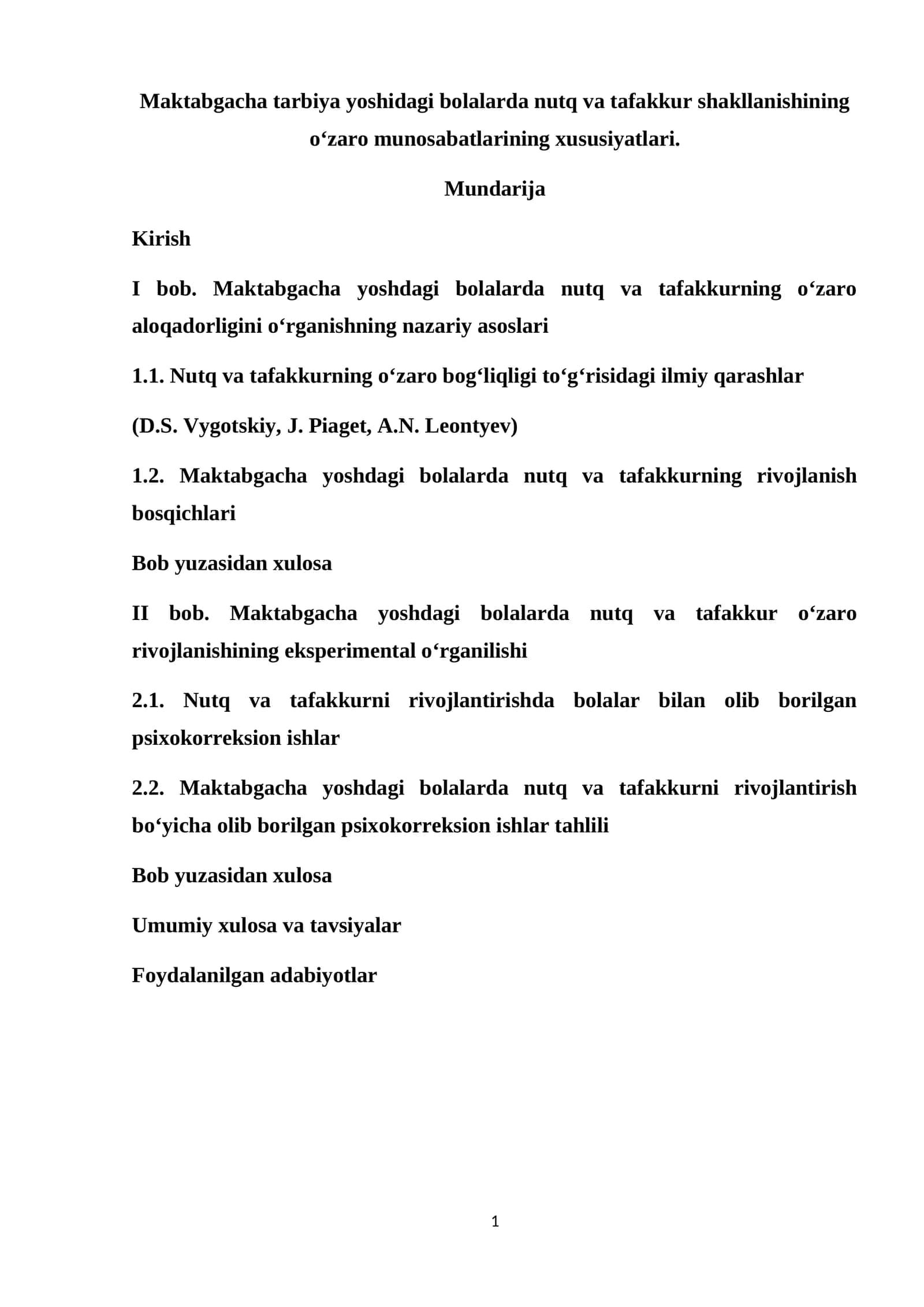 Maktabgacha tarbiyada nutq va tafakkur