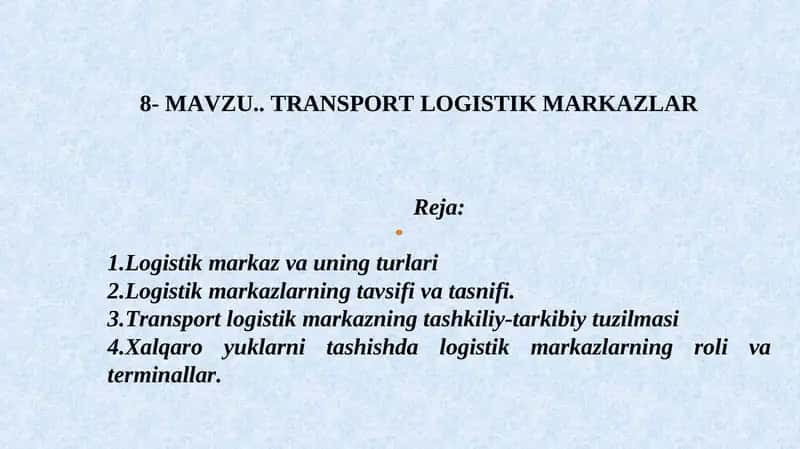 TRANSPORT LOGISTIK MARKAZLAR