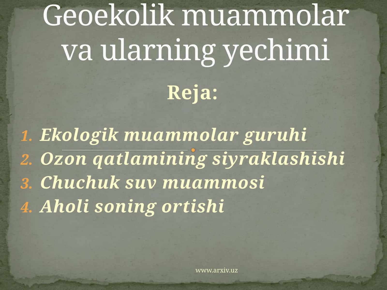 Geoekolik muammolar va ularning yechimi