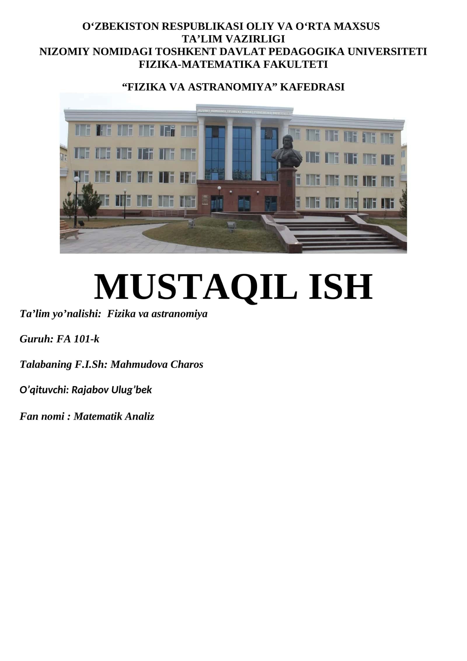 Funksional qatorlar. Funksional qatorning tekis yaqinlashishi