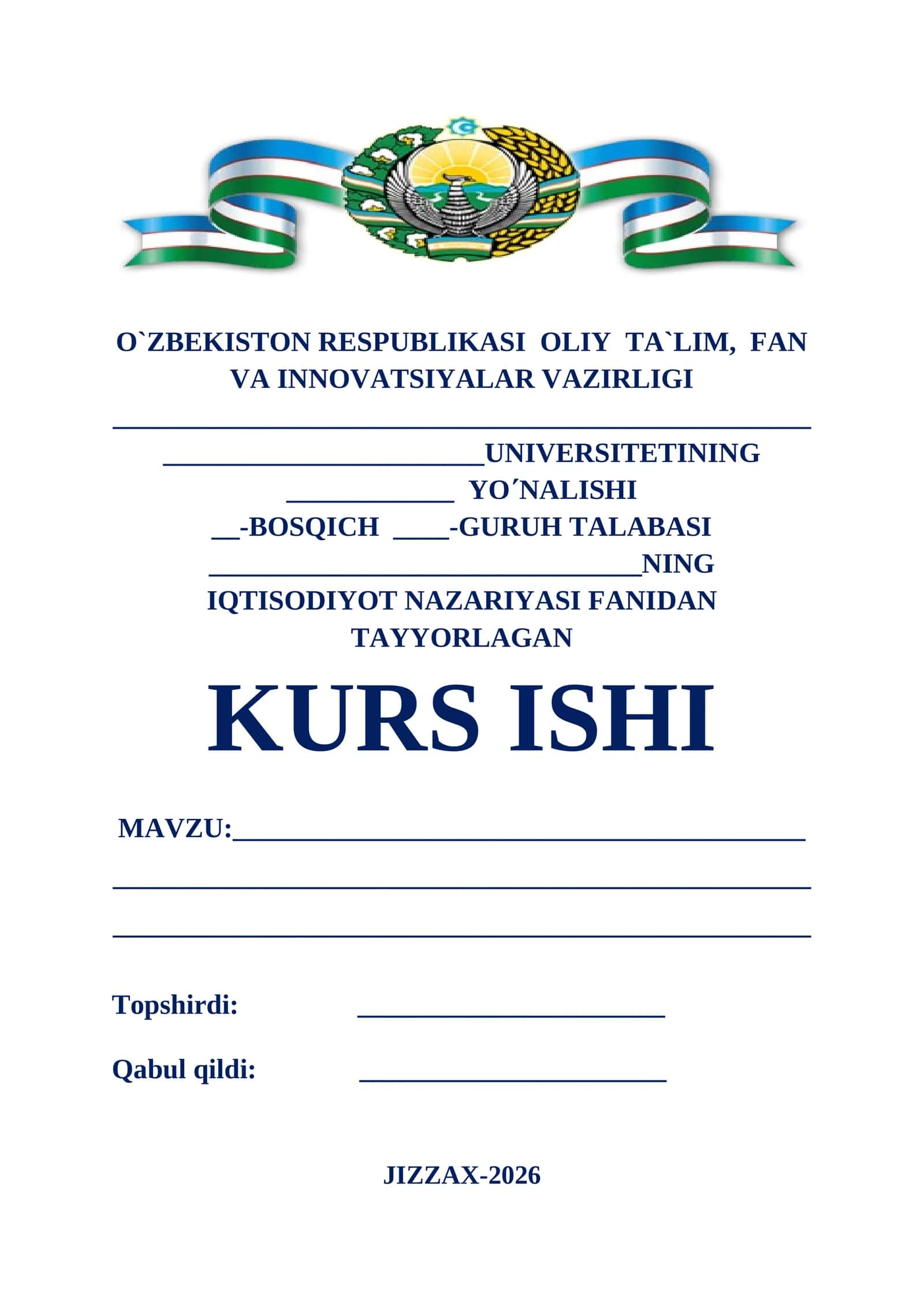 IQTISODIYOT NAZARIYASI FANIDAN TAYYORLAGAN KURS ISHI