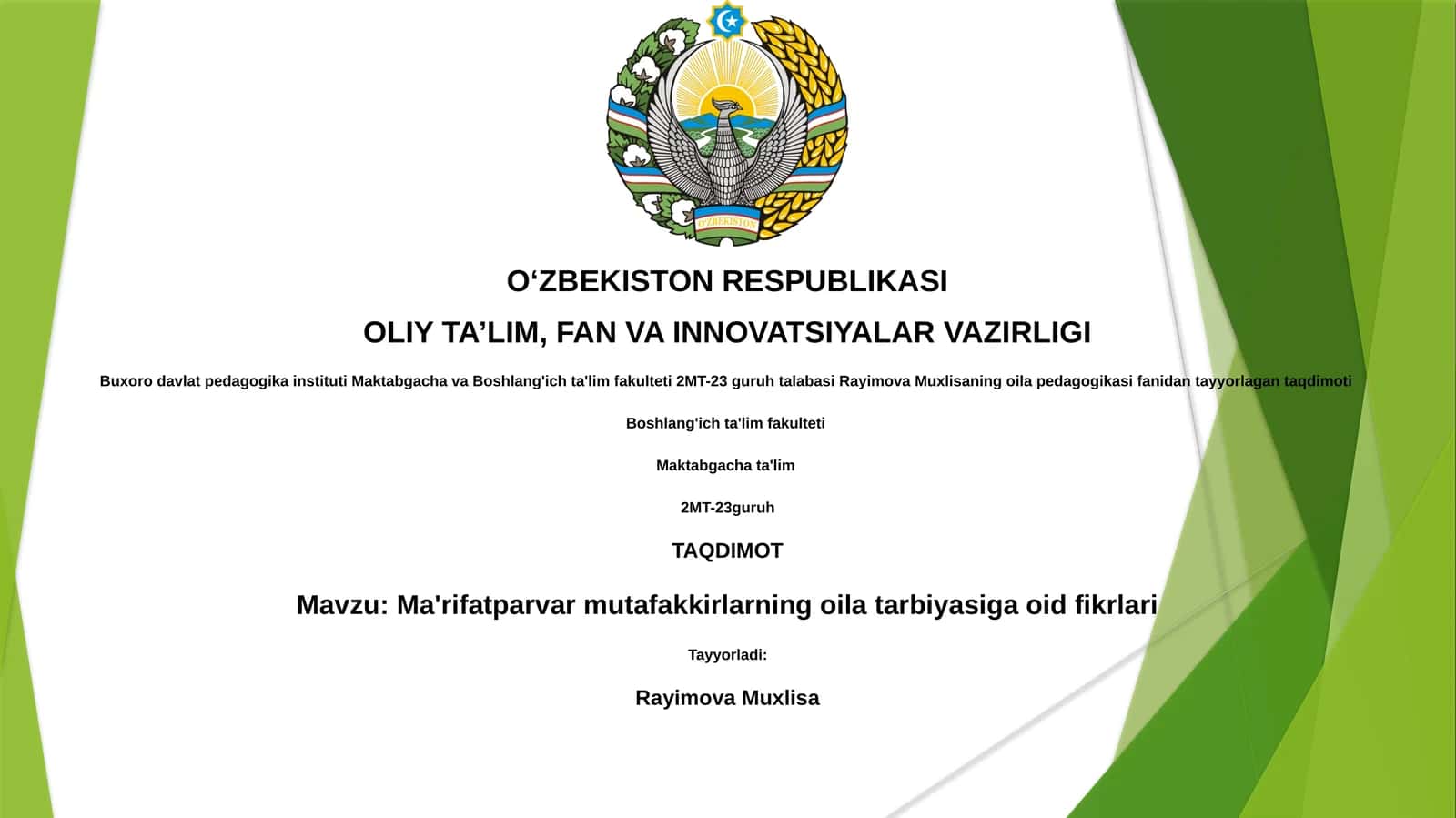 Ma'rifatparvar mutafakkirlarning oila tarbiyasiga oid fikrlari