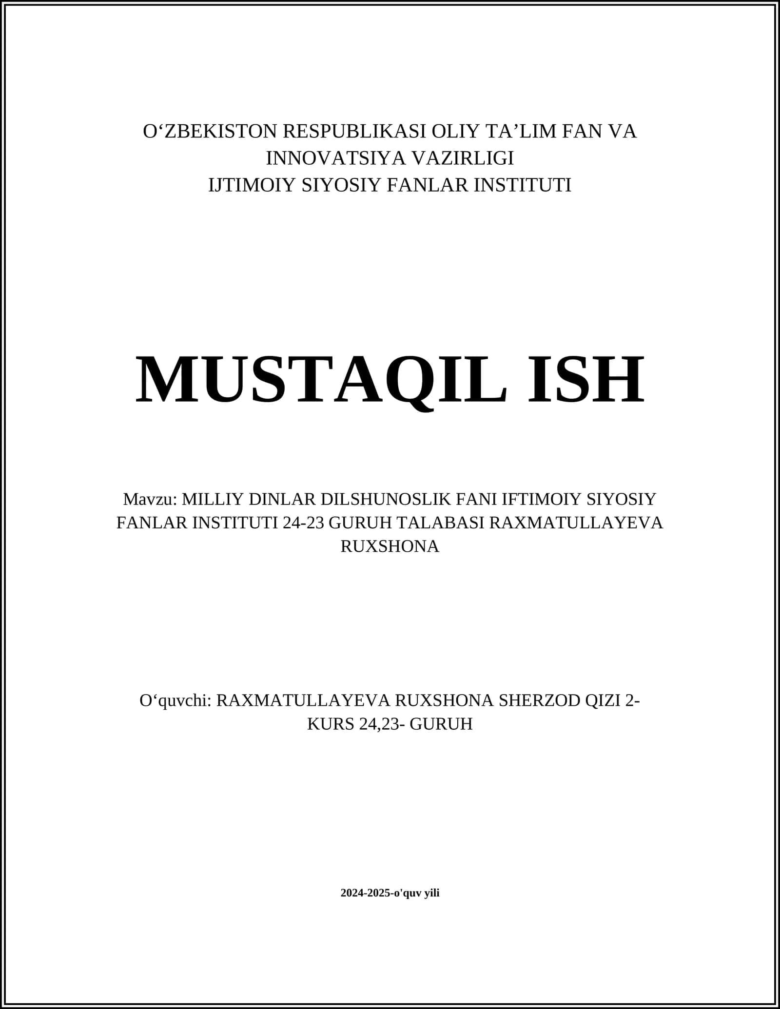 MILLIY DINLAR DILSHUNOSLIK FANI