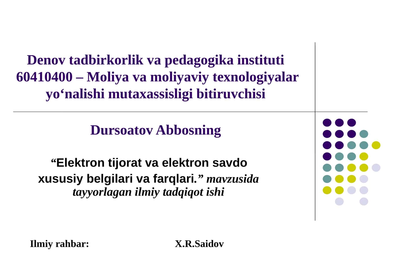 "Elektrontijorat va elektron savdo xususiy belgilar va farqlari."