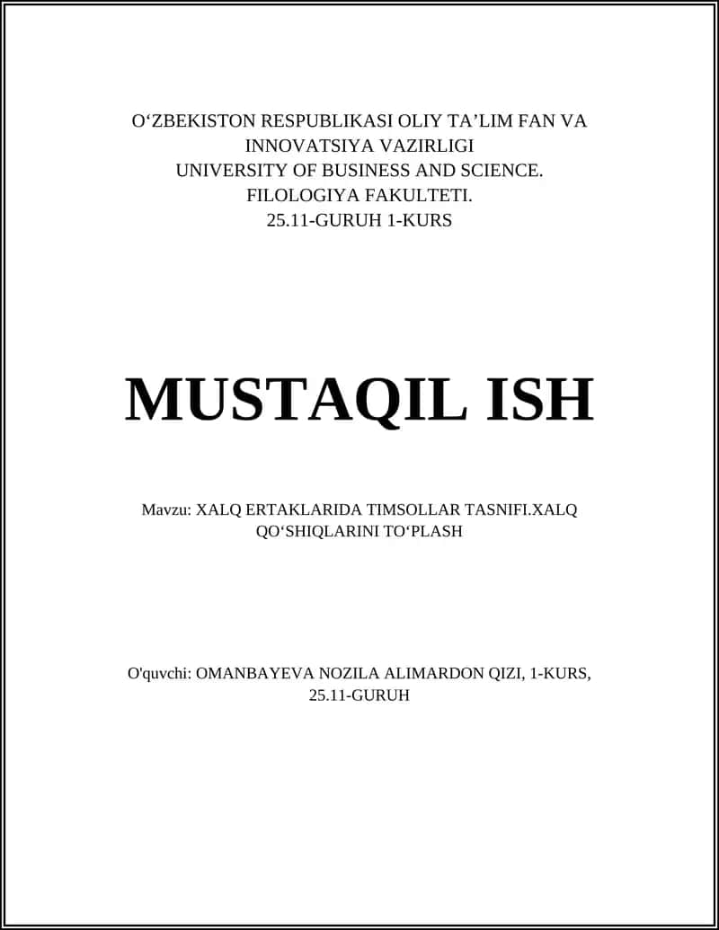 XALQ ERTAKLARIDA TIMSOLLAR TASNIFI.XALQ QOʻSHIQLARINI TOʻPLASH