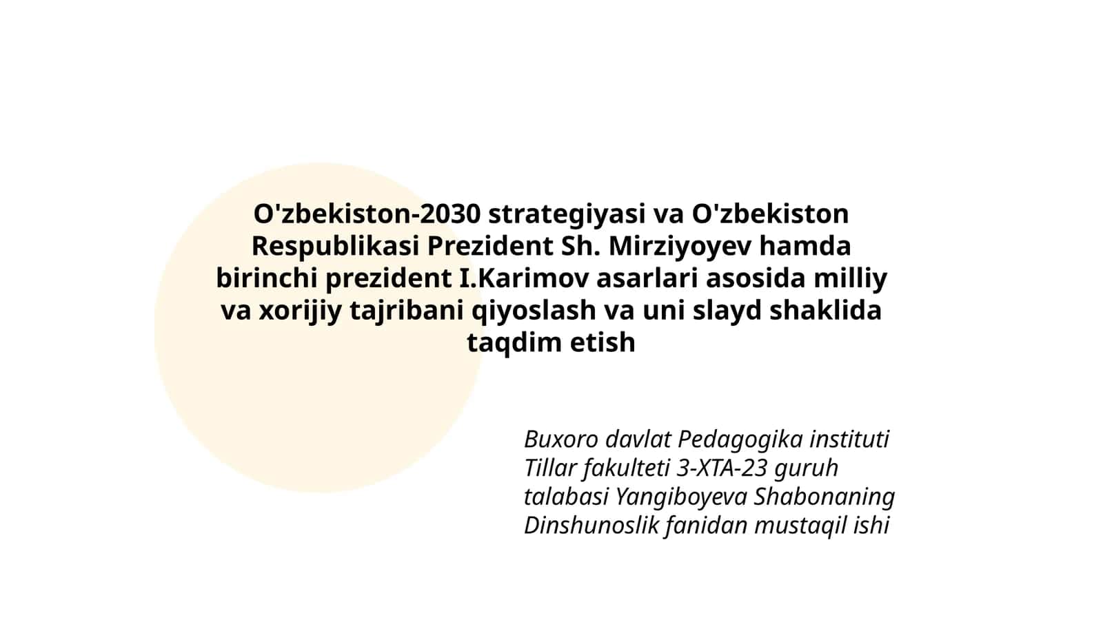 Dinshunoslik fanidan mustaqil ish