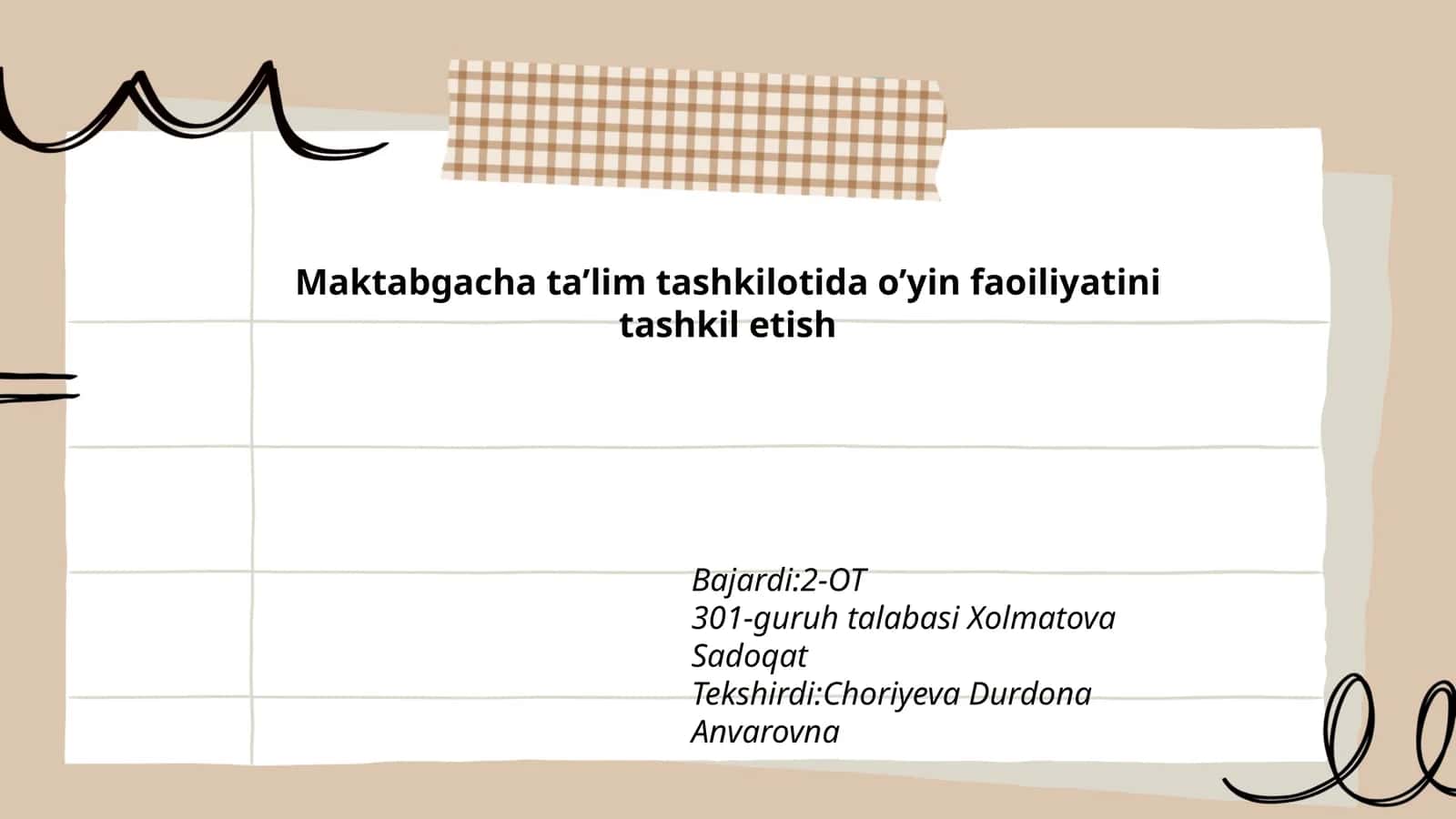 O'yin faoliyatini tashkil etish