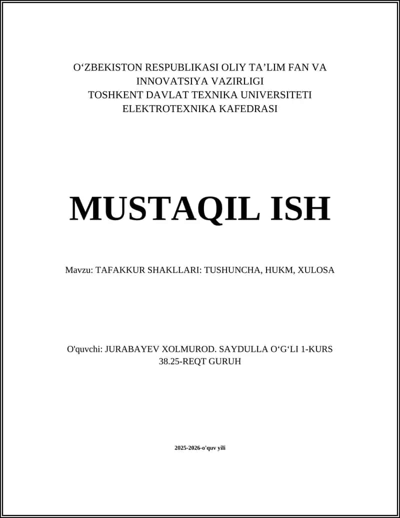 TAFAKKUR SHAKLLARI: TUSHUNCHA, HUKM, XULOSA