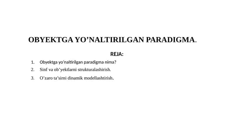 Obyektga yo'naltilgan paradigma