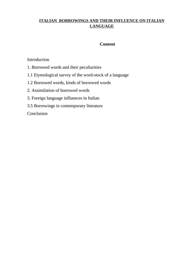 ITALIAN BORROWINGS AND THEIR INFLUENCE ON ITALIAN LANGUAGE