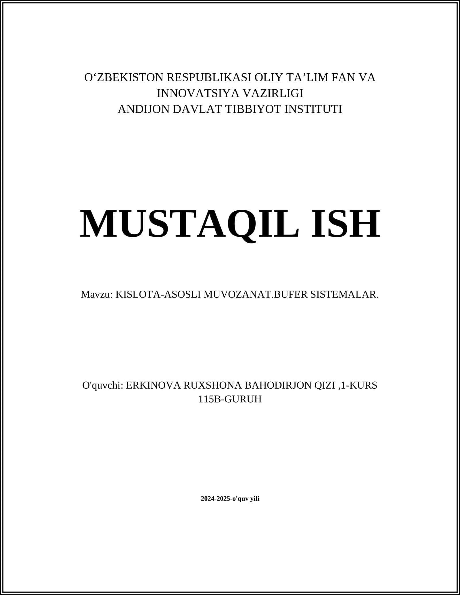 KISLOTA-ASOSLI MUVOZANAT.BUFER SISTEMALAR