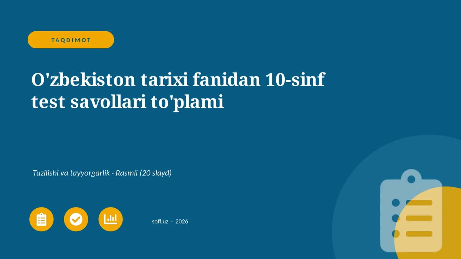 O'zbekiston tarixi fanidan 10-sinf test savollari
