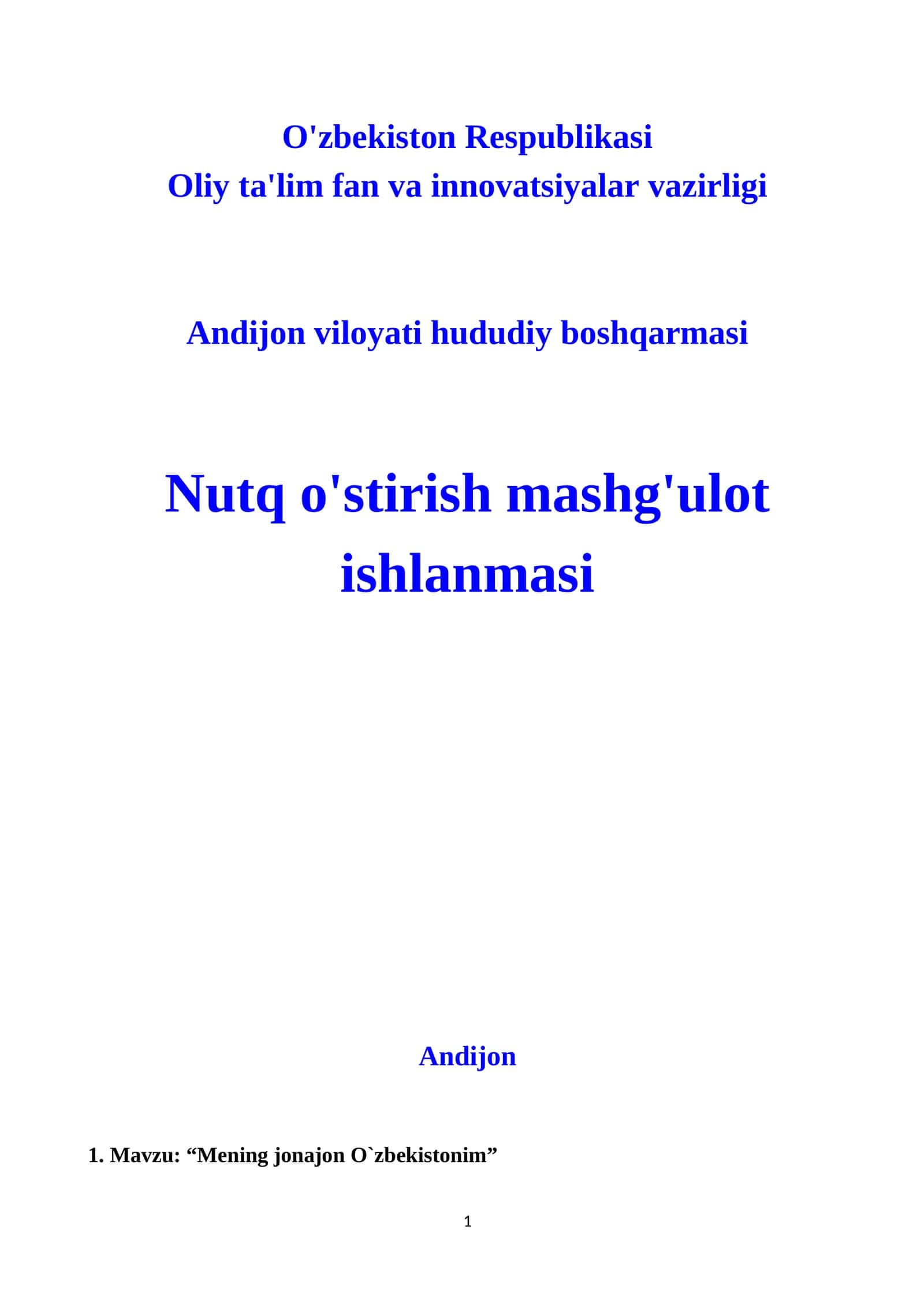 Nutq o'stirish mashg'ulot ishlanmasi