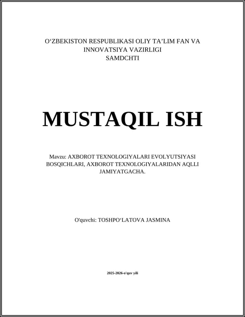 AXBOROT TEXNOLOGIYALARI EVOLYUTSIYASI BOSQICHLARI