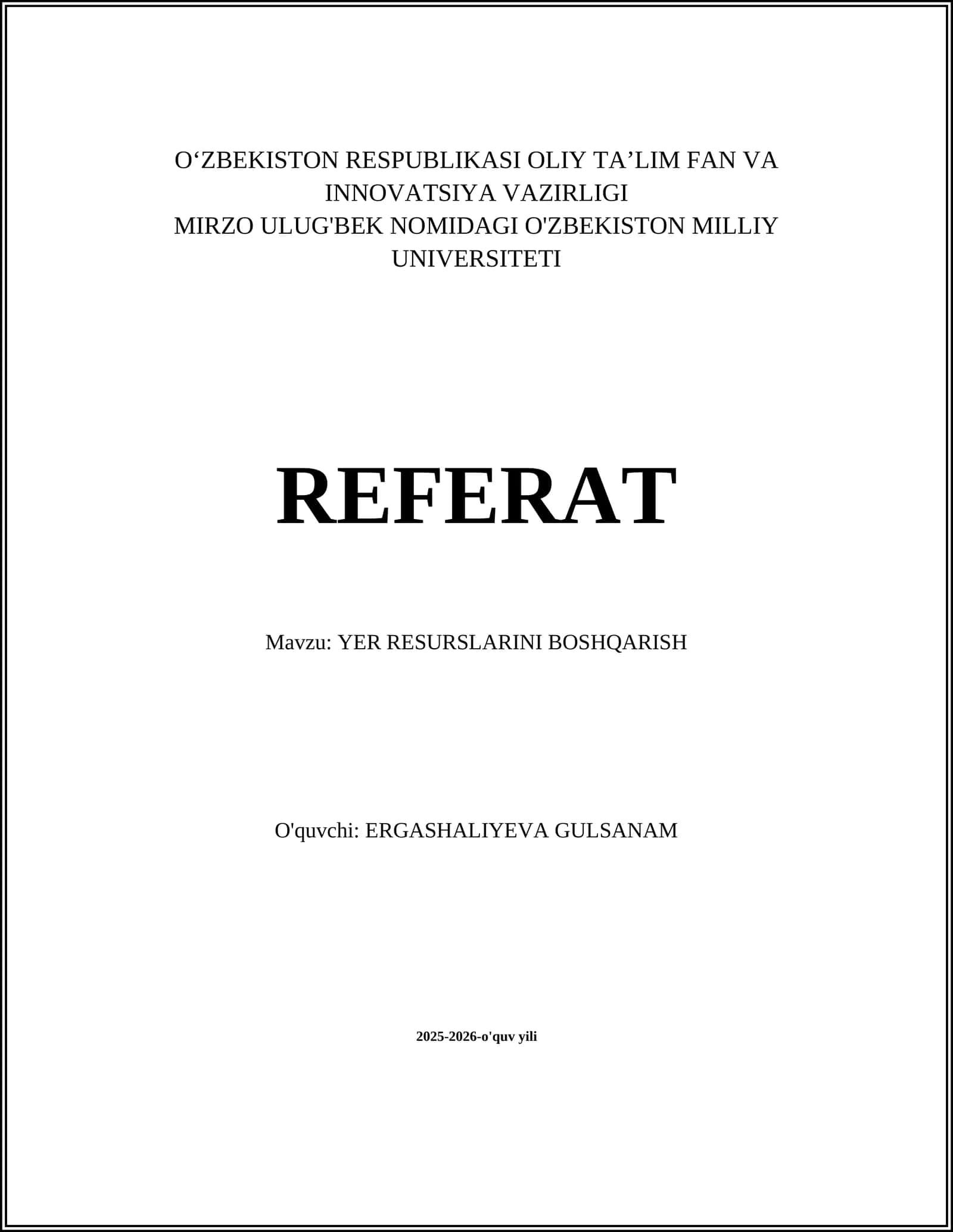 Yer Resurslarini Boshqarish