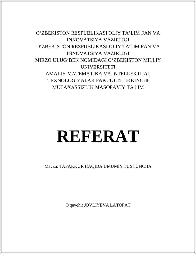 TAFAKKUR HAQIDA UMUMIY TUSHUNCHA