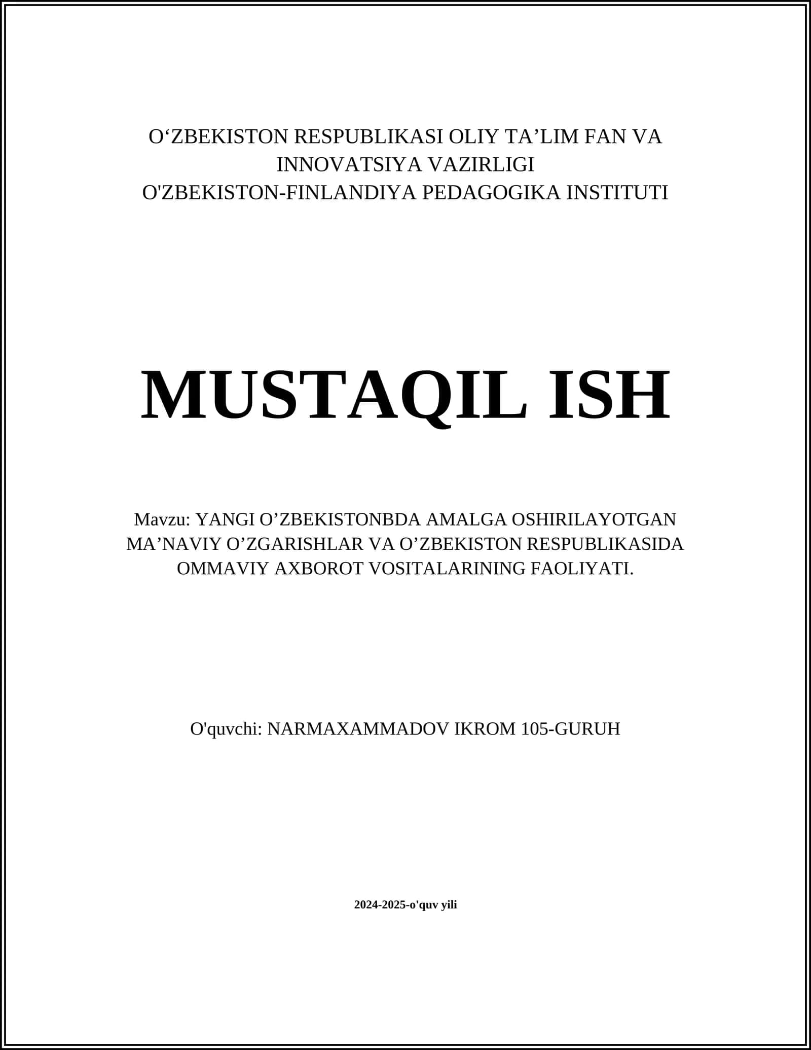 Yangi O'zbekistonda Ma'naviy Yangilanishlar