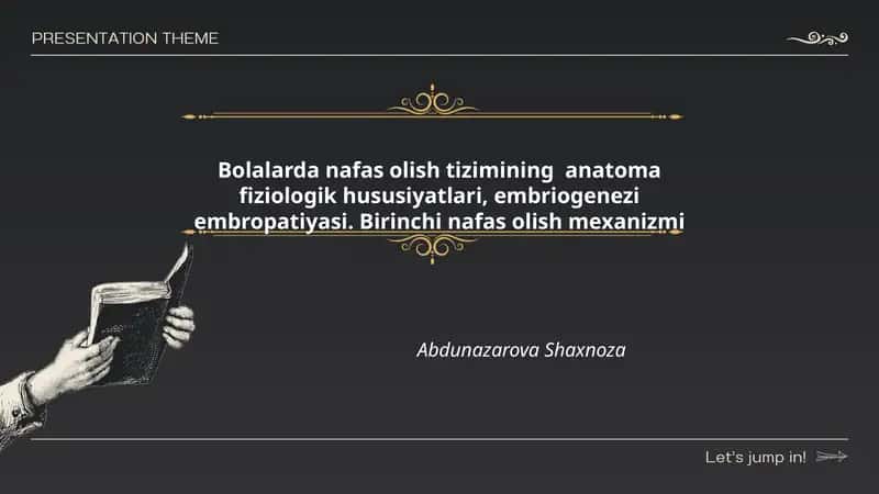 Bolalarda nafas olish tizimining anatoma fiziologik hususiyatlari, embriogenezi embropatiyasi. Birinchi nafas olish mexanizmi