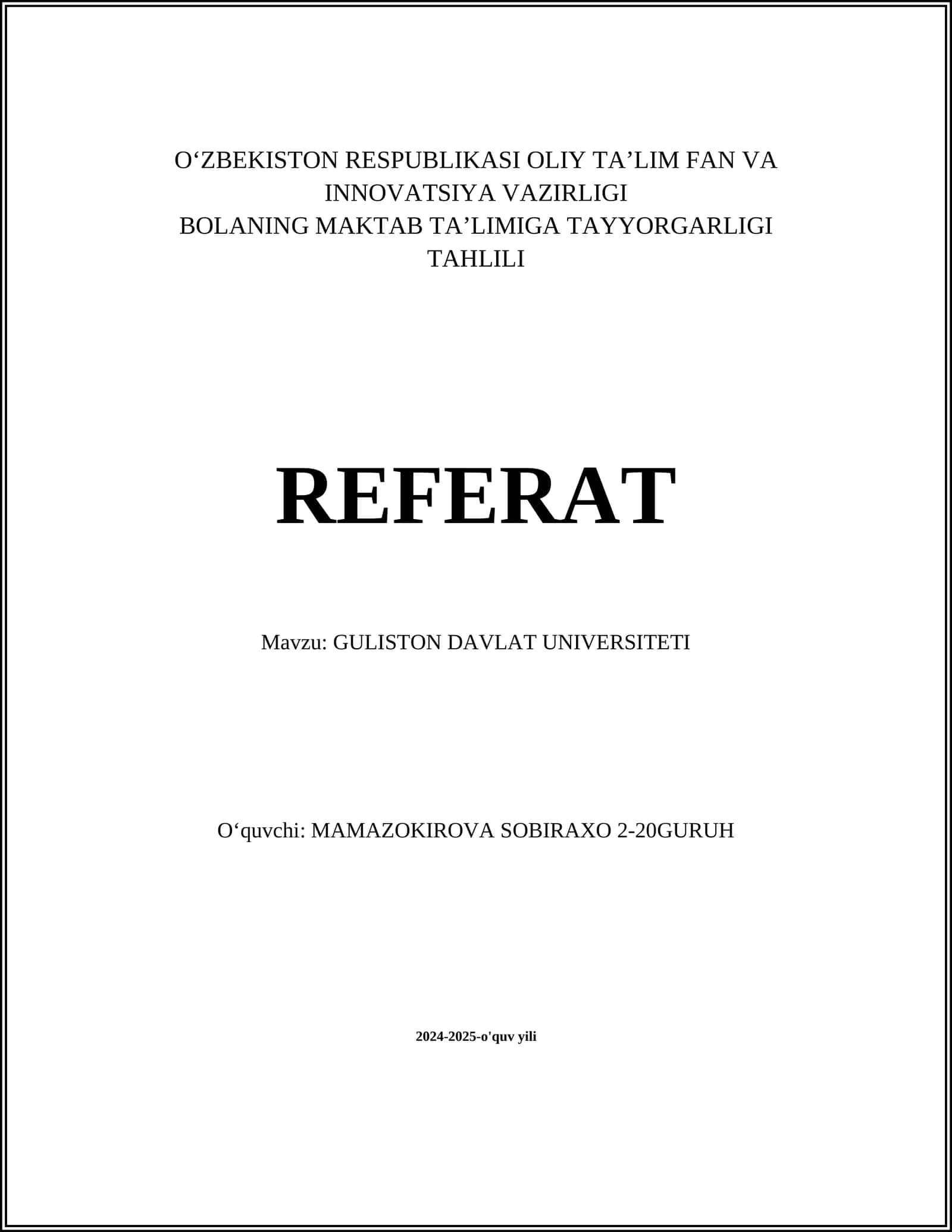 GULISTON DAVLAT UNIVERSITETI TAHLILI