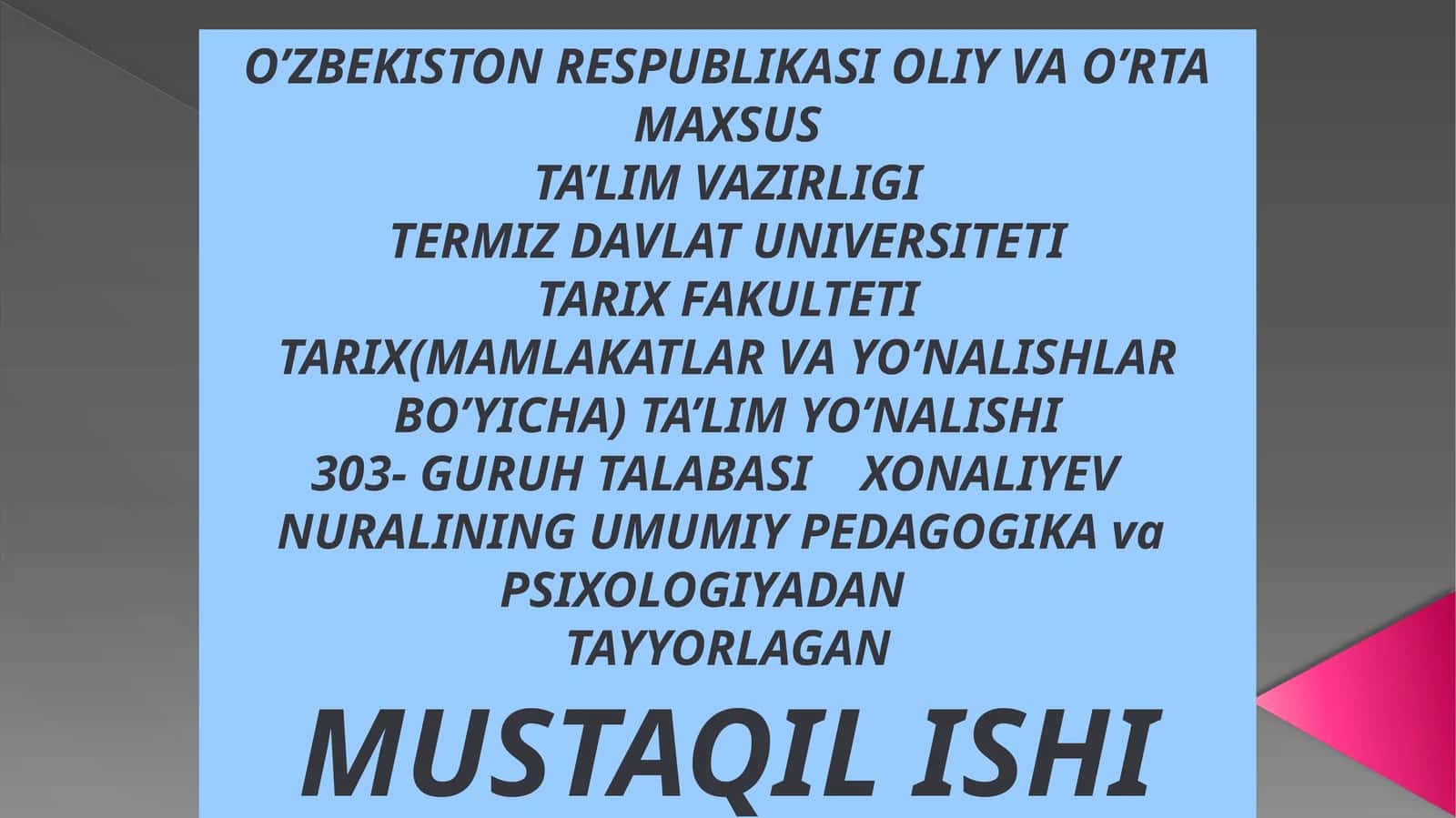 TESTLAR VA BOSHQAPSIXODIAGNOSTIK METODLAR