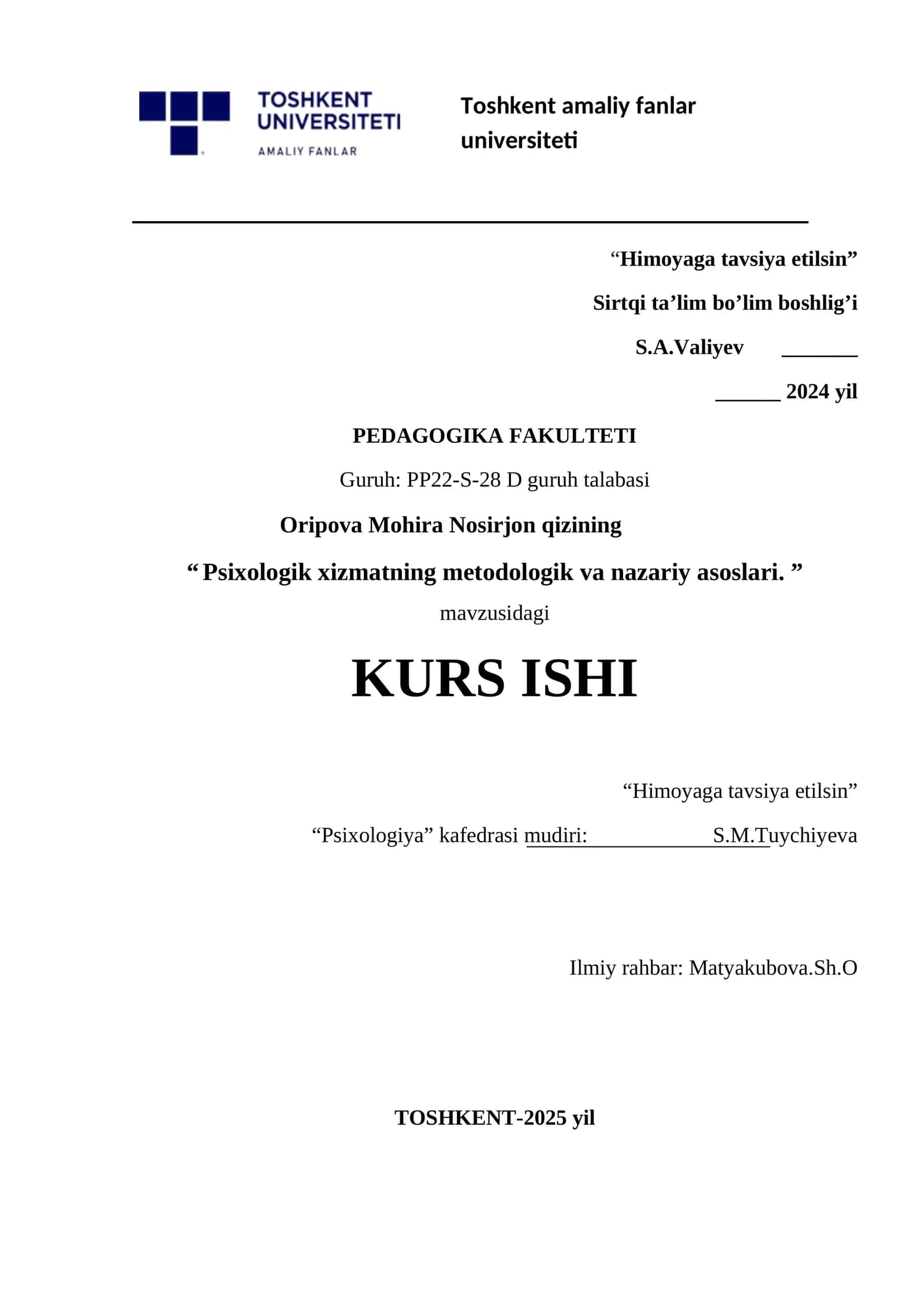 Psixologik xizmatning metodologik va nazariy asoslari