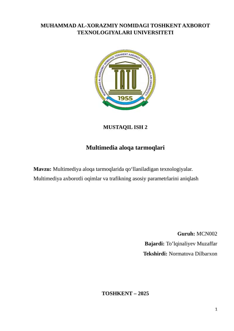 Multimediya aloqa tarmoqlari texnologiyalari