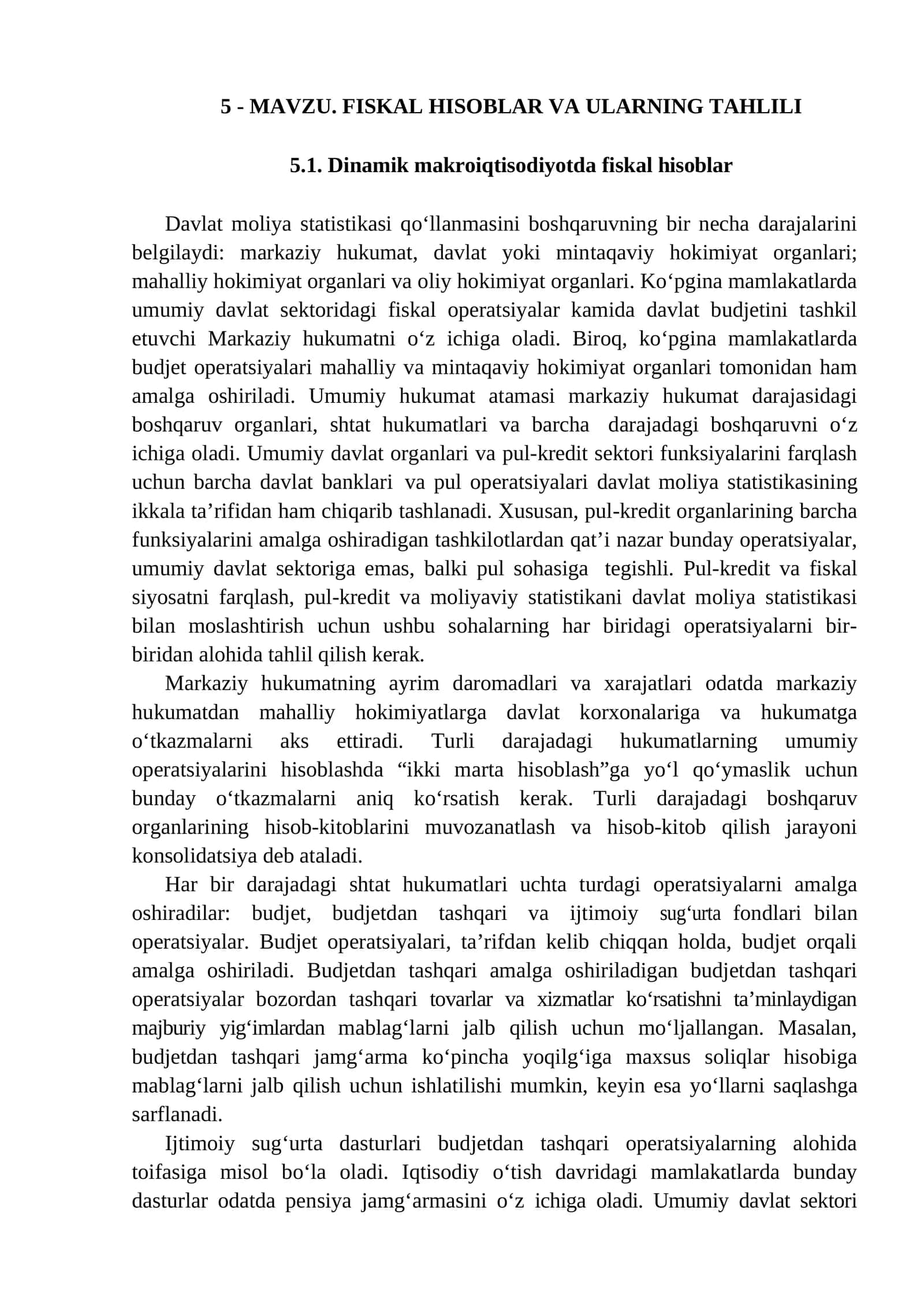 FISKAL HISOBLAR VA ULARNING TAHLILI