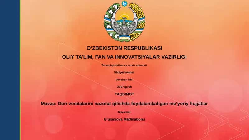 Dori vositalarini nazorat qilishda foydalaniladigan me’yoriy hujjatlar