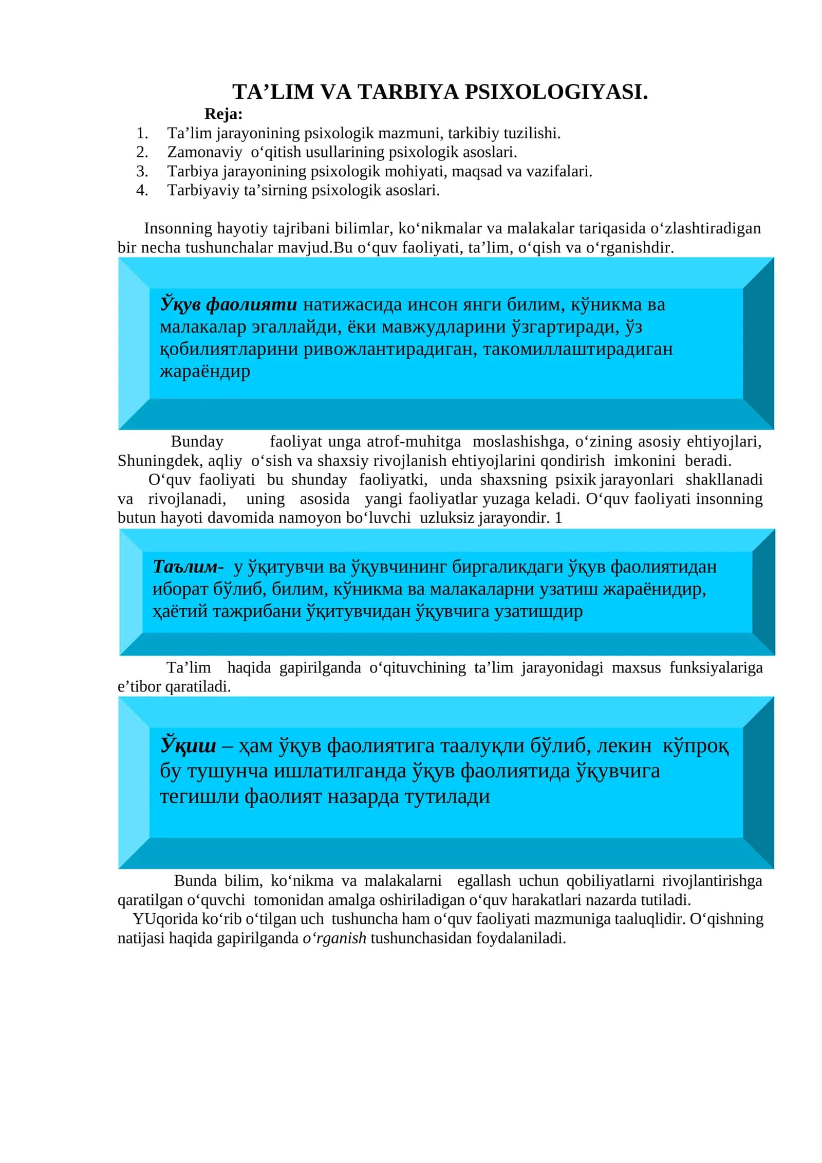 TA’LIM VA TARBIYA PSIXOLOGIYASI