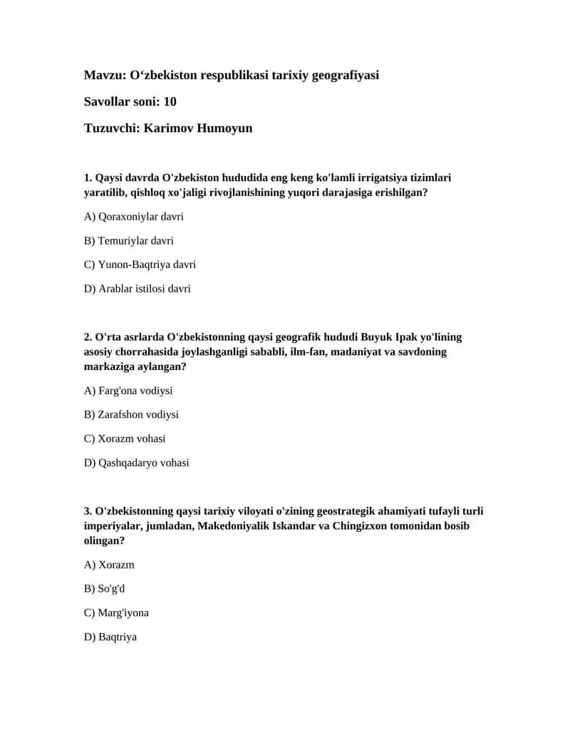 Oʻzbekiston respublikasi tarixiy geografiyasi