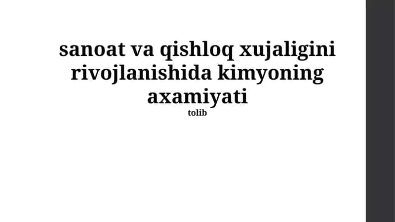 Kimyo: Qishloq xo'jaligida kimyoning ahamiyati