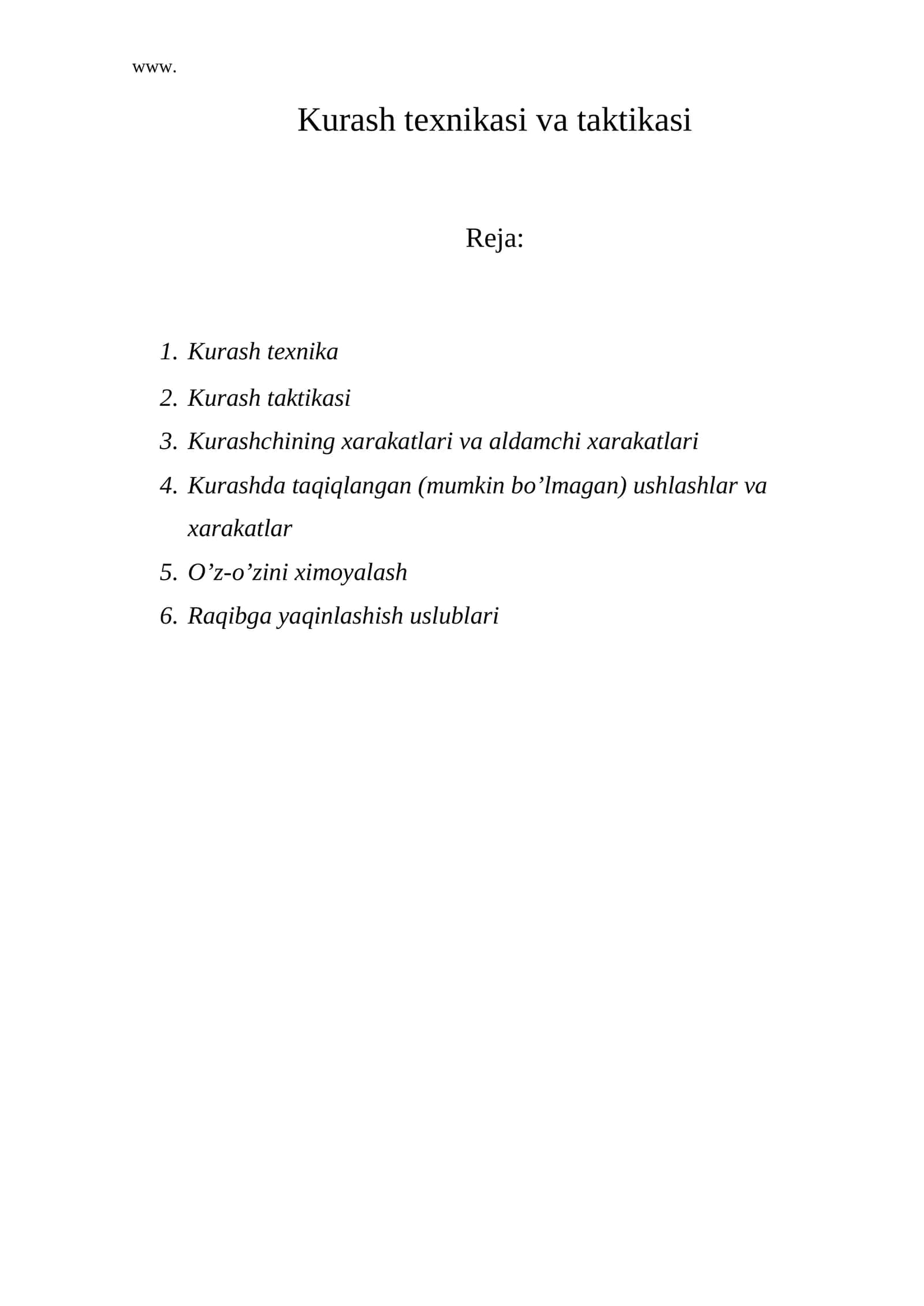 Kurash texnikasi va taktikasi