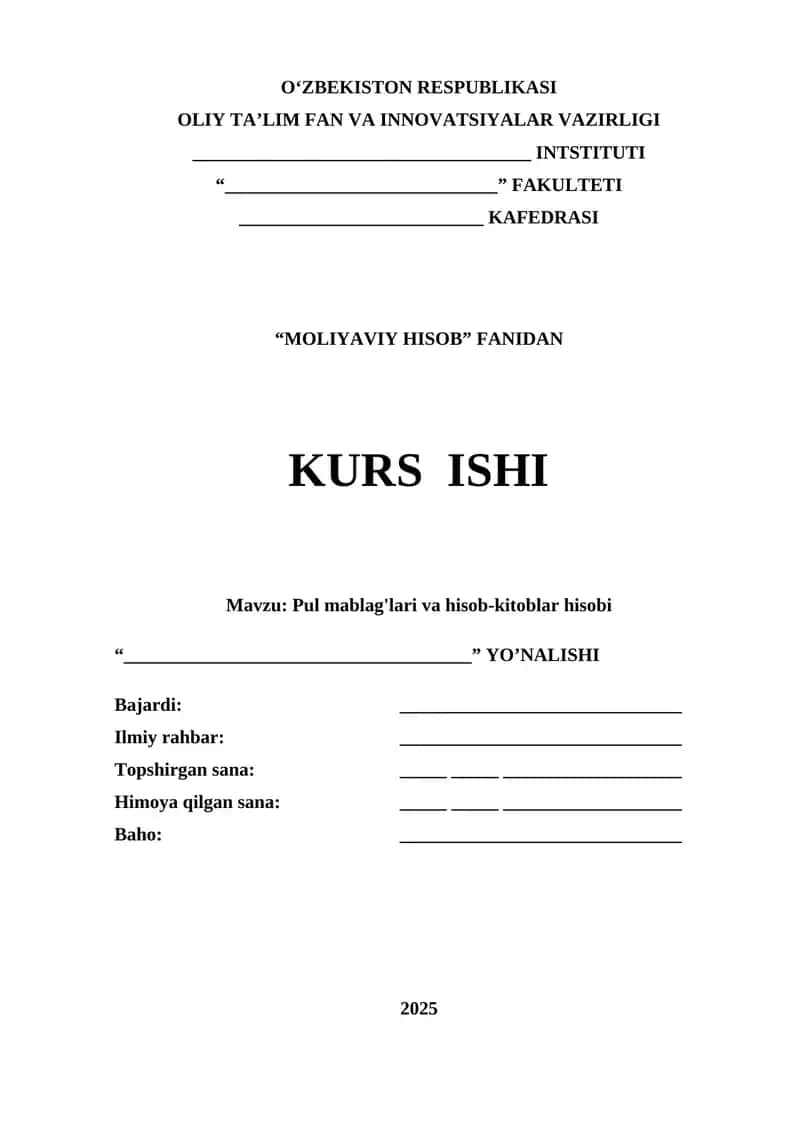 MOLIYAVIY HISOB FANIDAN KURS ISHI