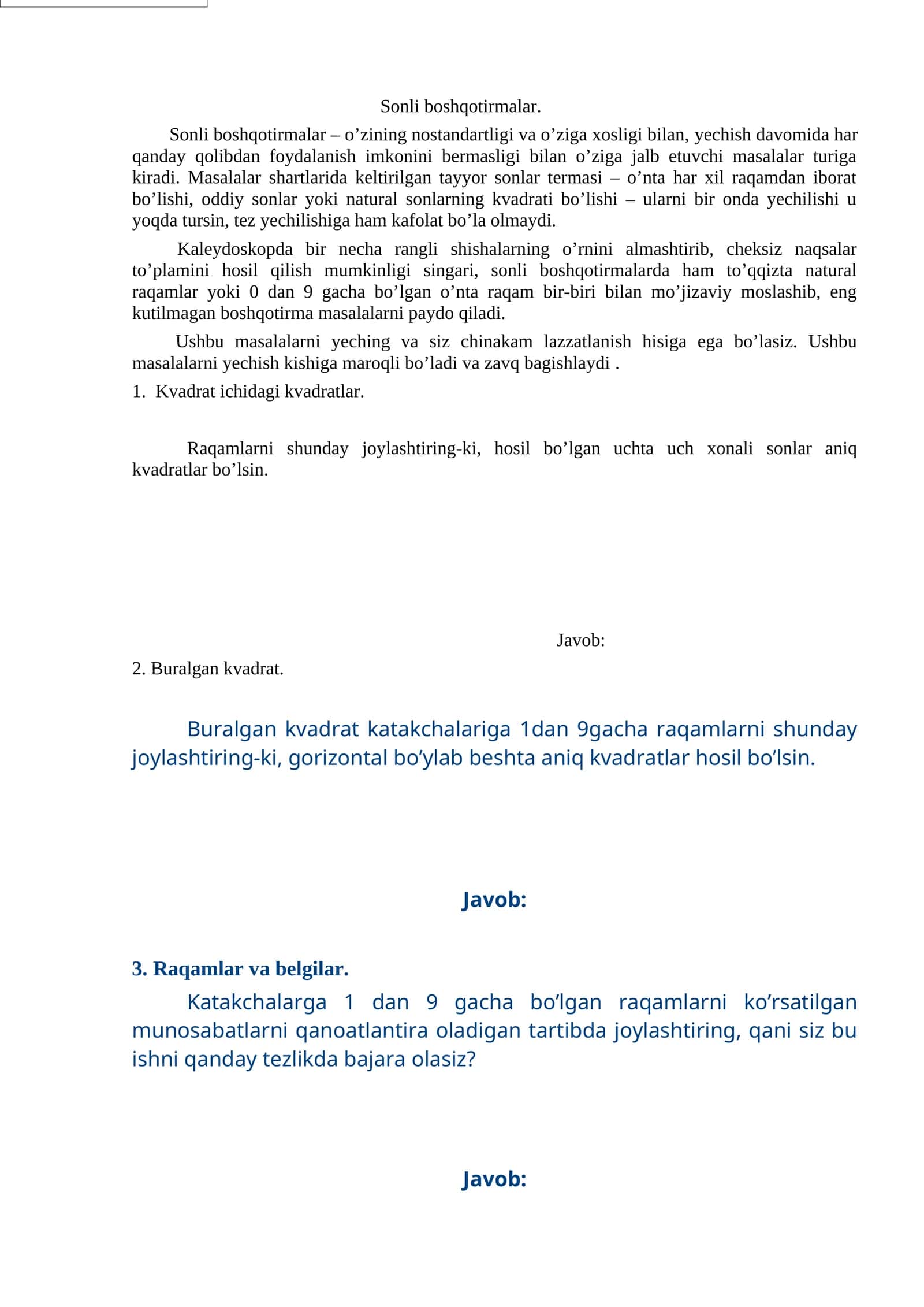 Sonli boshqotirmalar