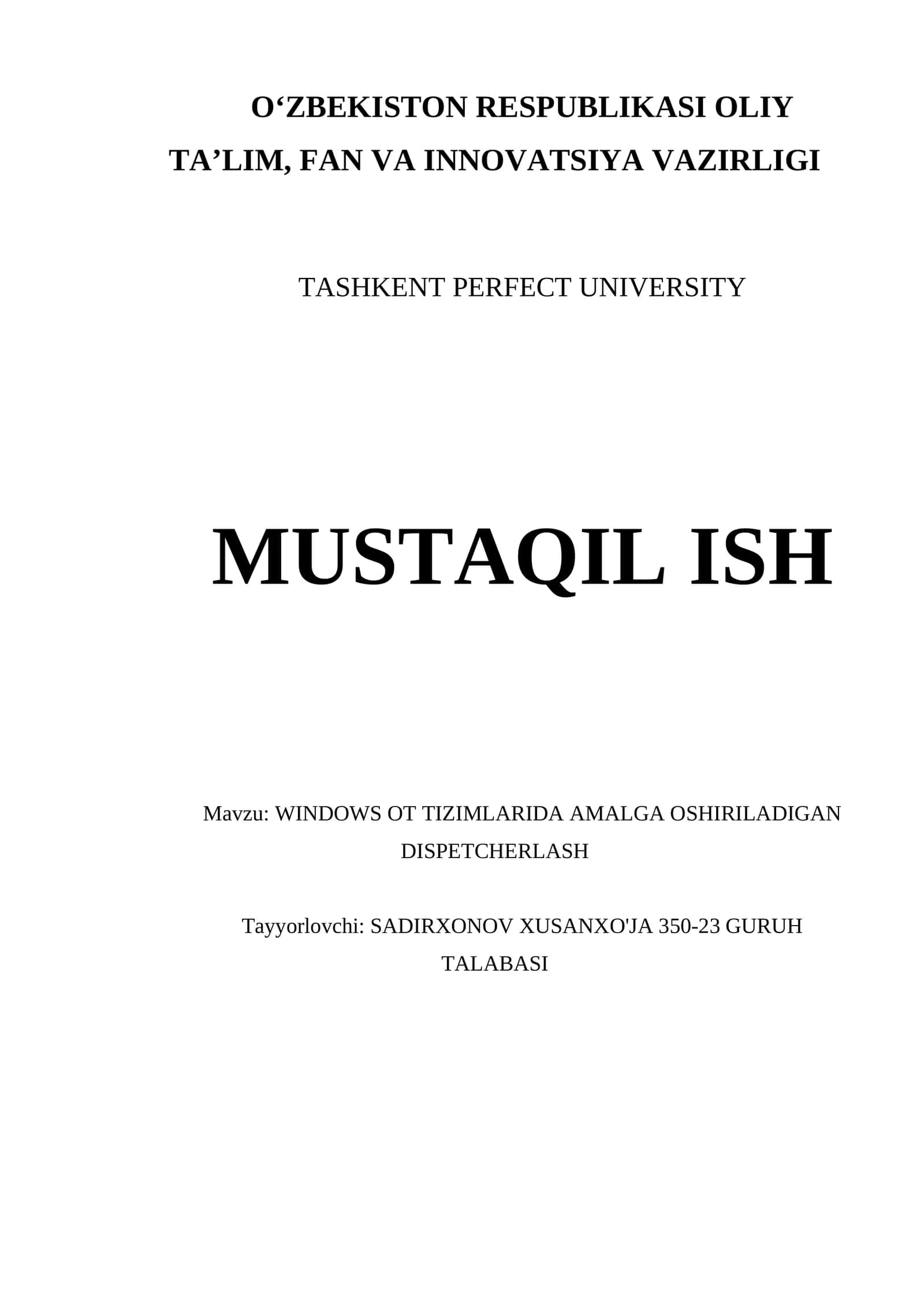 WINDOWS OT TIZIMLARIDA AMALGA OSHIRILADIGAN DISPETCHERLASH