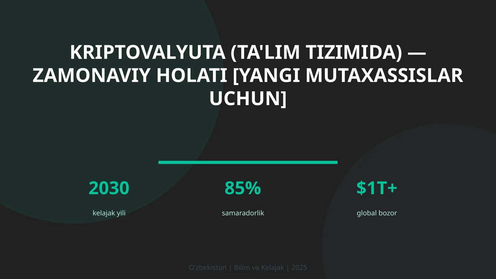 KRIPTOVALYUTA (TA'LIM TIZIMIDA) — ZAMONAVIY HOLATI [YANGI MUTAXASSISLAR UCHUN]