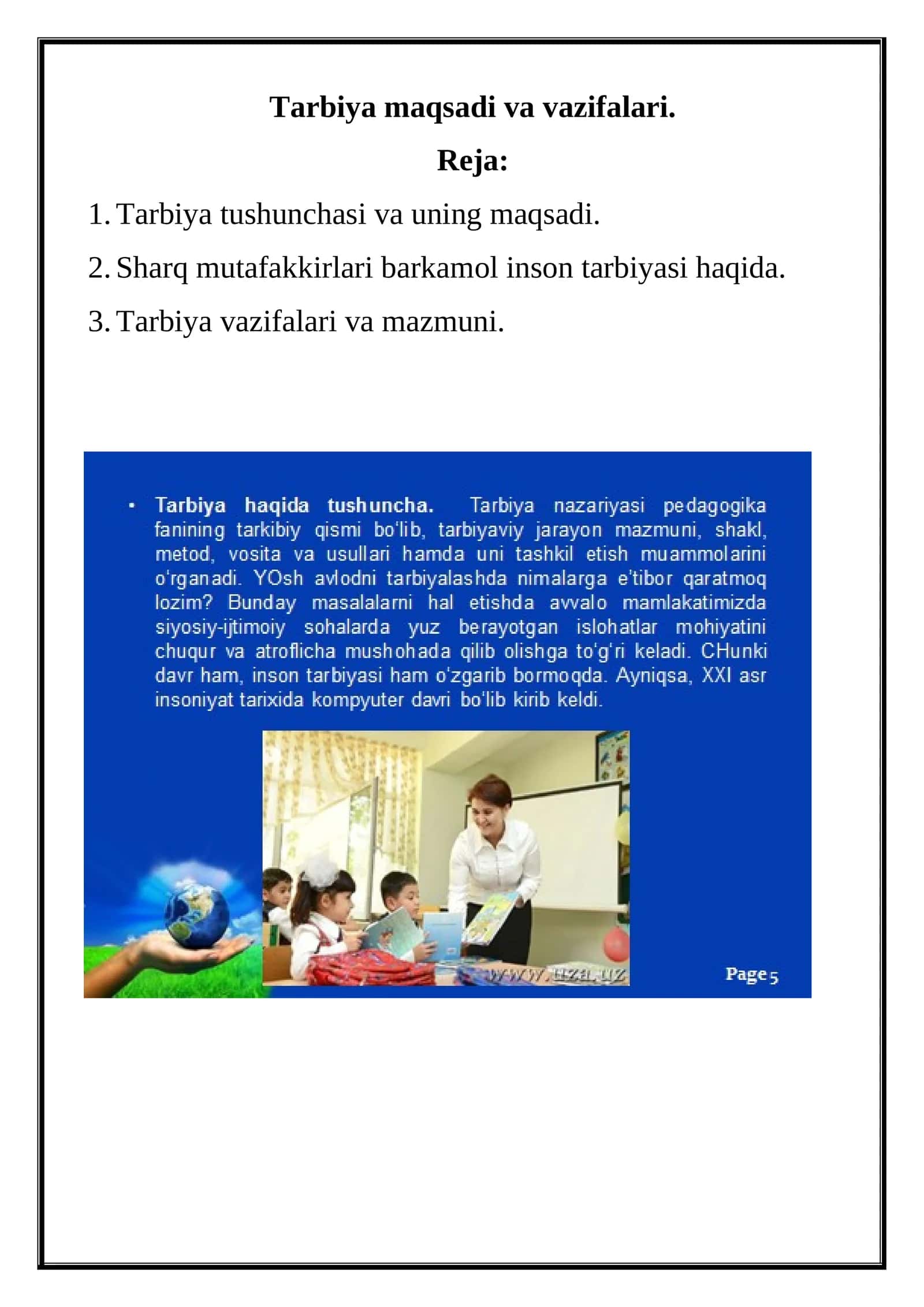 Tarbiya maqsadi va vazifalari