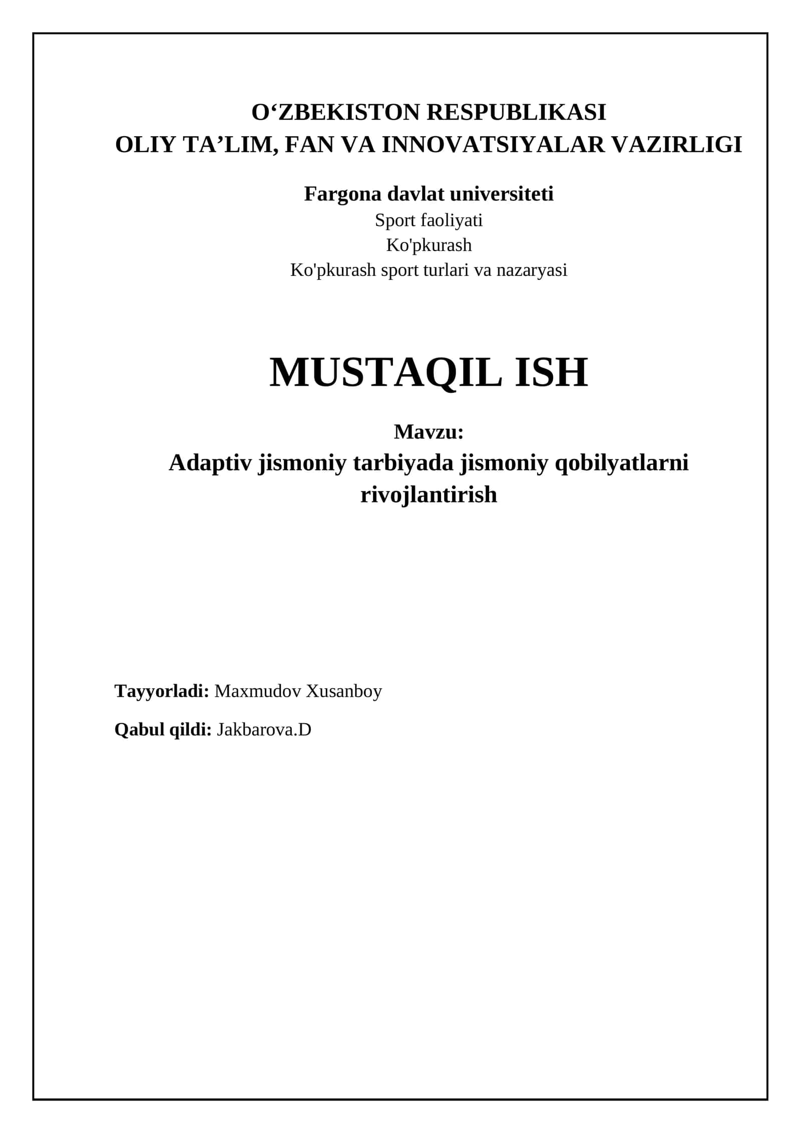 Adaptiv jismoniy tarbiya: Asosiy tushunchalar va baholash
