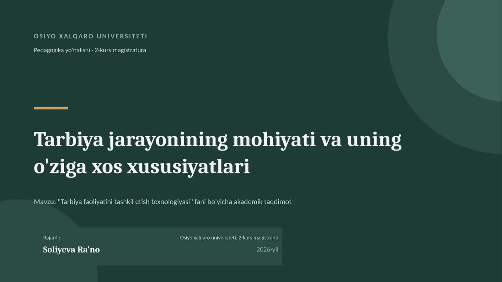 Tarbiya faoliyatini tashkil etish texnologiyasi