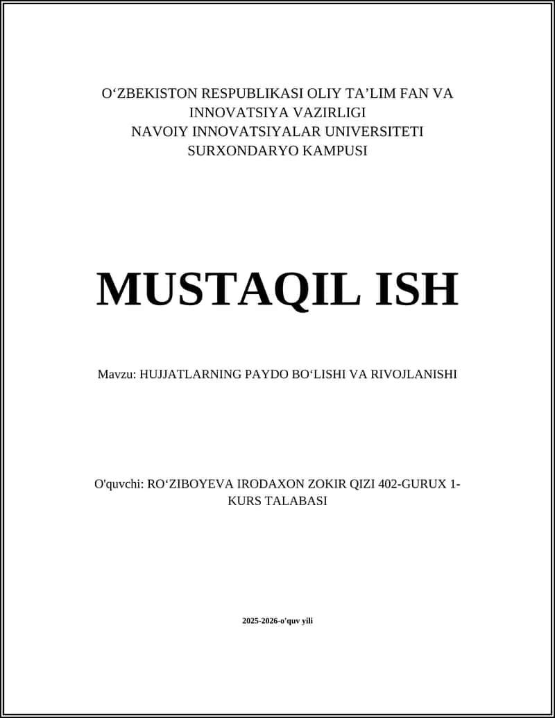 Hujjatlar Paydo Bo‘lishi va Rivojlanishi