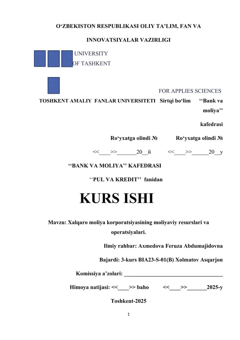 Xalqaro moliya korporatsiyasining moliyaviy resurslari va operatsiyalari.