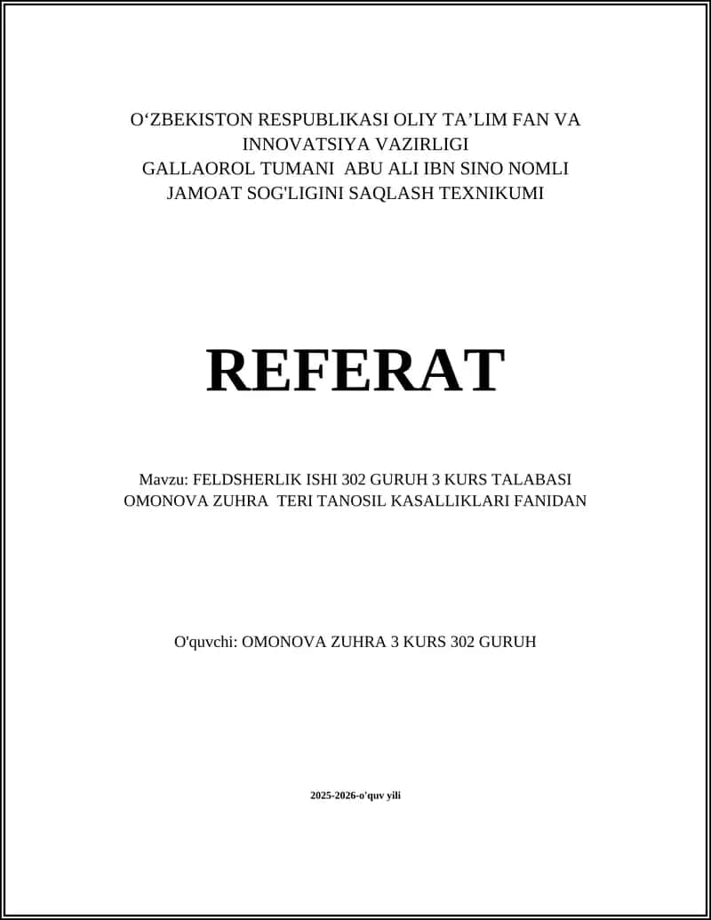 Teri-tanosil kasalliklarining umumiy tasnifi