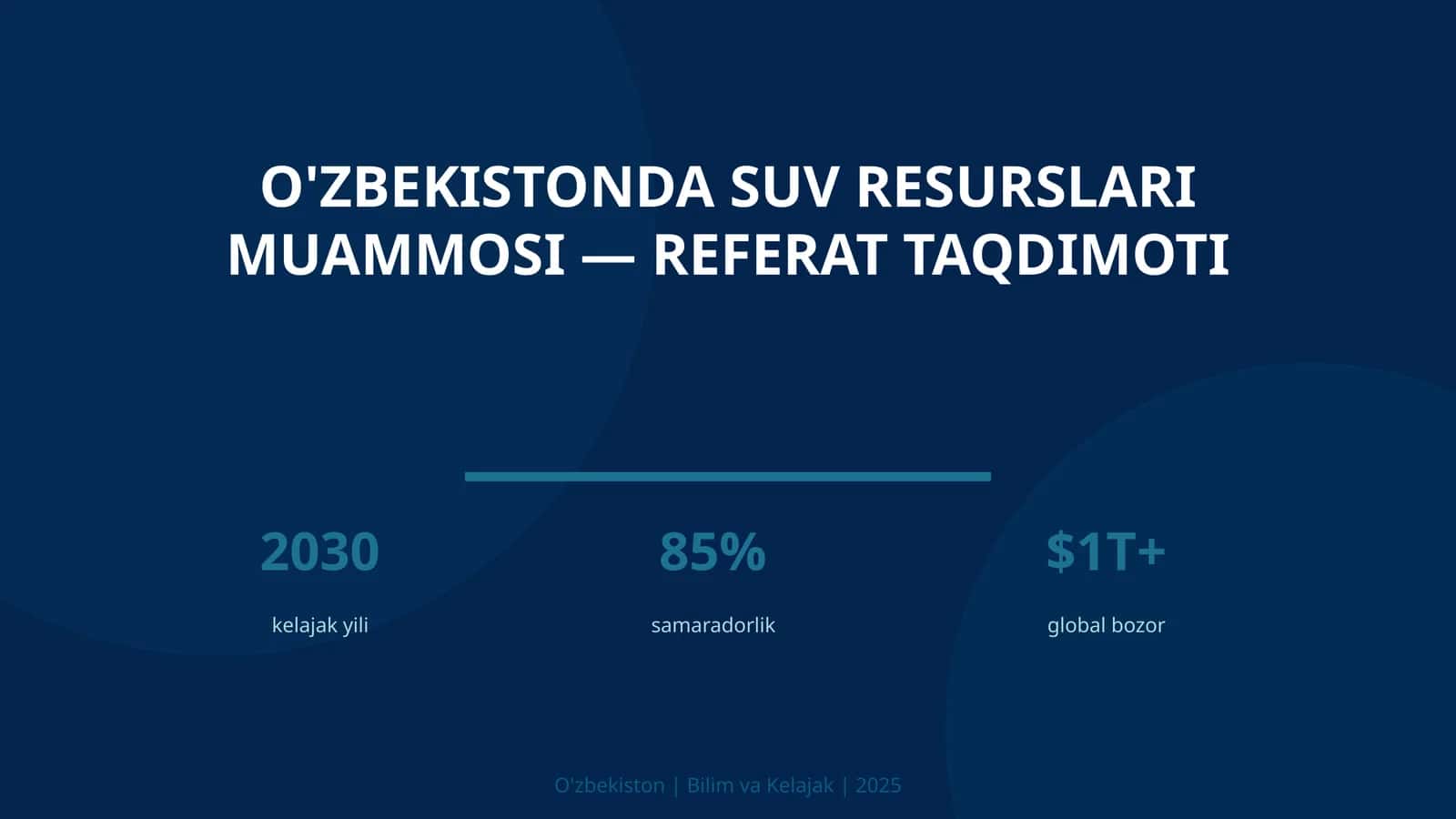 O'ZBEKISTONDA SUV RESURSLARI MUAMMOSI — REFERAT TAQDIMOTI
