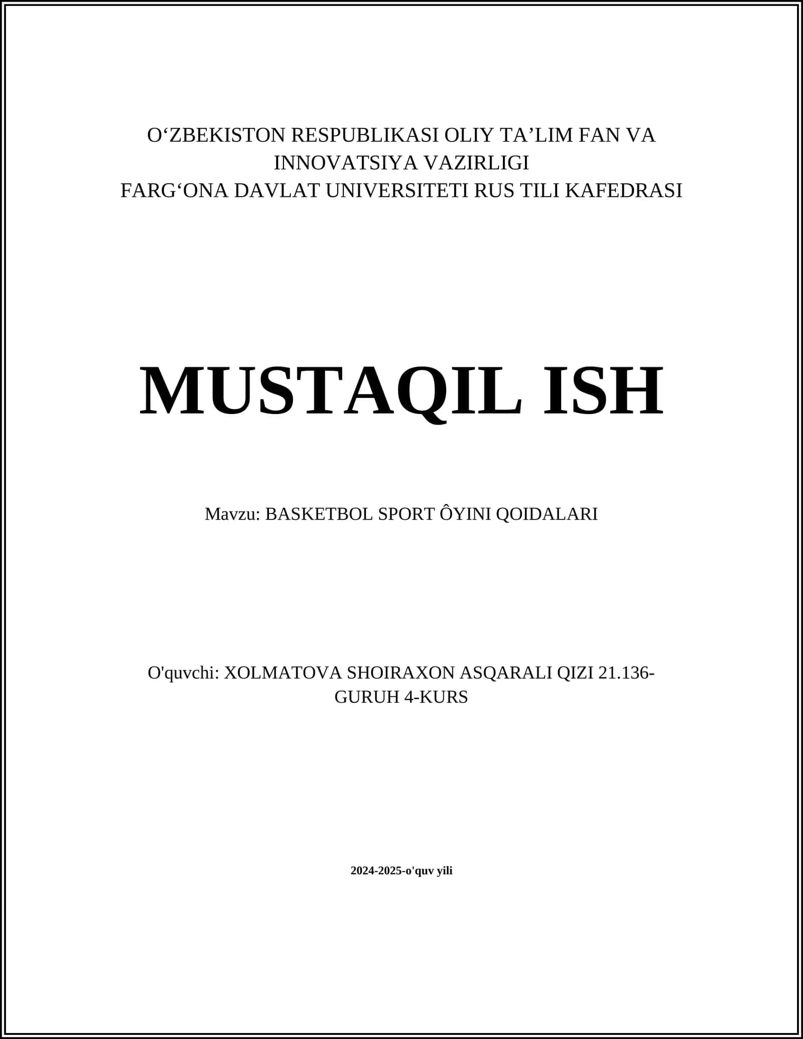 BASKETBOL SPORT ÔYINI QOIDALARI
