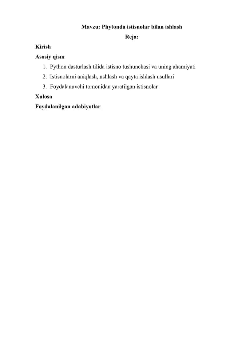 Phytonda istisnolar bilan ishlash
