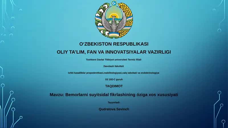 Bemorlarni suyitsidal fikrlashining óziga xos xususiyati