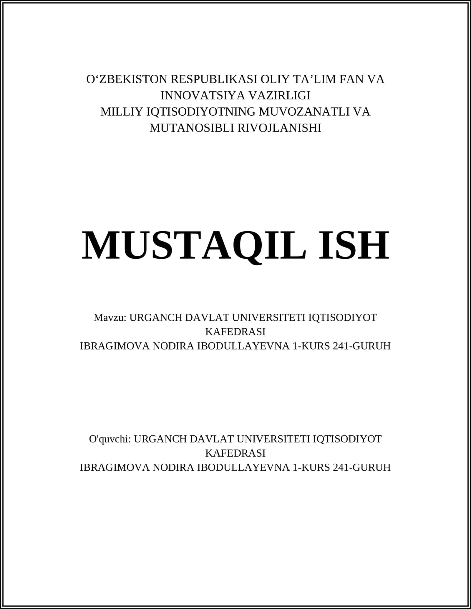 Iqtisodiyot nazariyasi asoslari