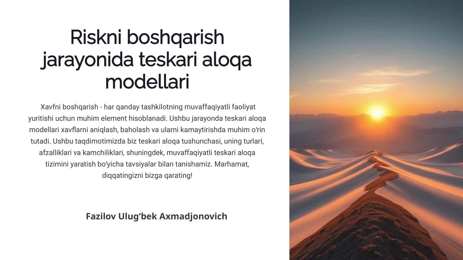 Riskniboshqarish jarayonida teskari aloqa modellari