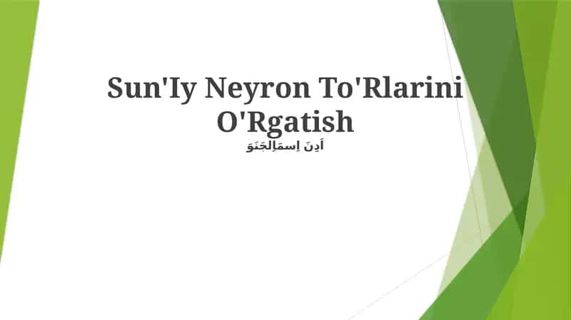 Sun'Iy Neyron To'Rlarini O'Rgatish